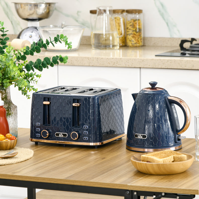4 Slice Toaster and 17L Fast Boil Jug Kettle Set with Auto Shut Off and Crumb Tray Blue