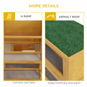 Two Tier Wooden Rabbit Hutch with Slide Out Tray for Outdoor Use, Yellow