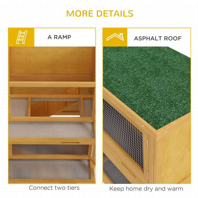 Two Tier Wooden Rabbit Hutch with Slide Out Tray for Outdoor Use, Yellow