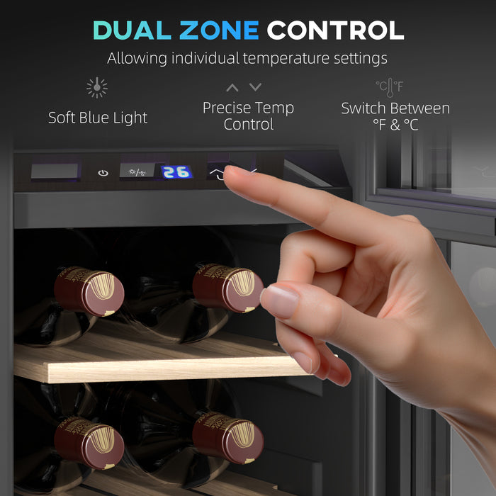 Black Dual Zone Wine Fridge 16 Bottle Capacity 5-18℃ by HOMCOM