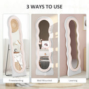 Pink Wavy Velvet Feel Full Length Mirror Stylish Bedroom Decor by HOMCOM