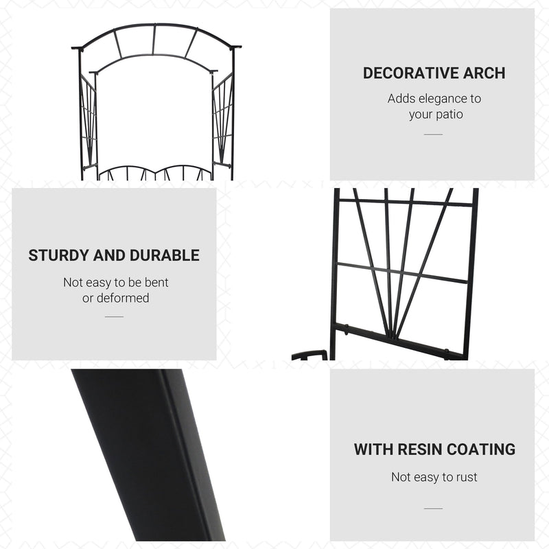 2 Seater Metal Garden Bench With Decorative Arch Ideal For Climbing Plants Black AOSOM