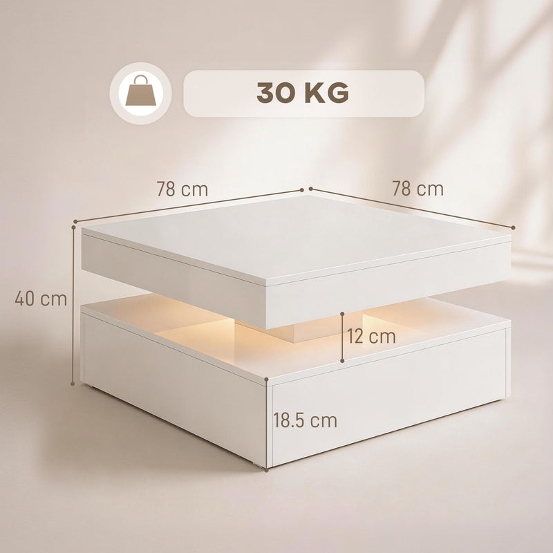 Coffee Table with LED Mood Lighting and Storage Shelf for Organised Living Room High Gloss White