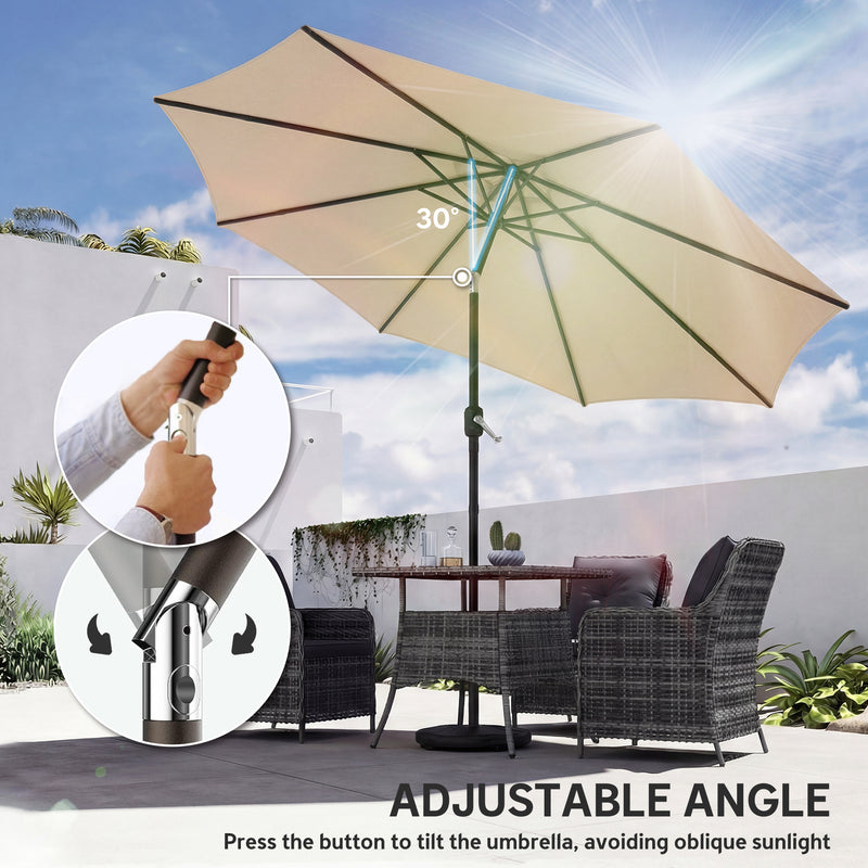 Garden Parasol with Adjustable UPF30+ Shade and Stable Base for Outdoor Sun Protection Khaki