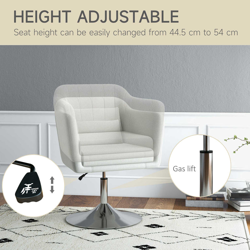 Modern Swivel Accent Chair with Adjustable Height and Cushion for Lounge or Bedroom, Cream White