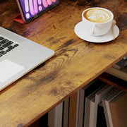 120cm Wooden Computer Desk with 6 Tier Shelves for Home Office or Study, Rustic Brown