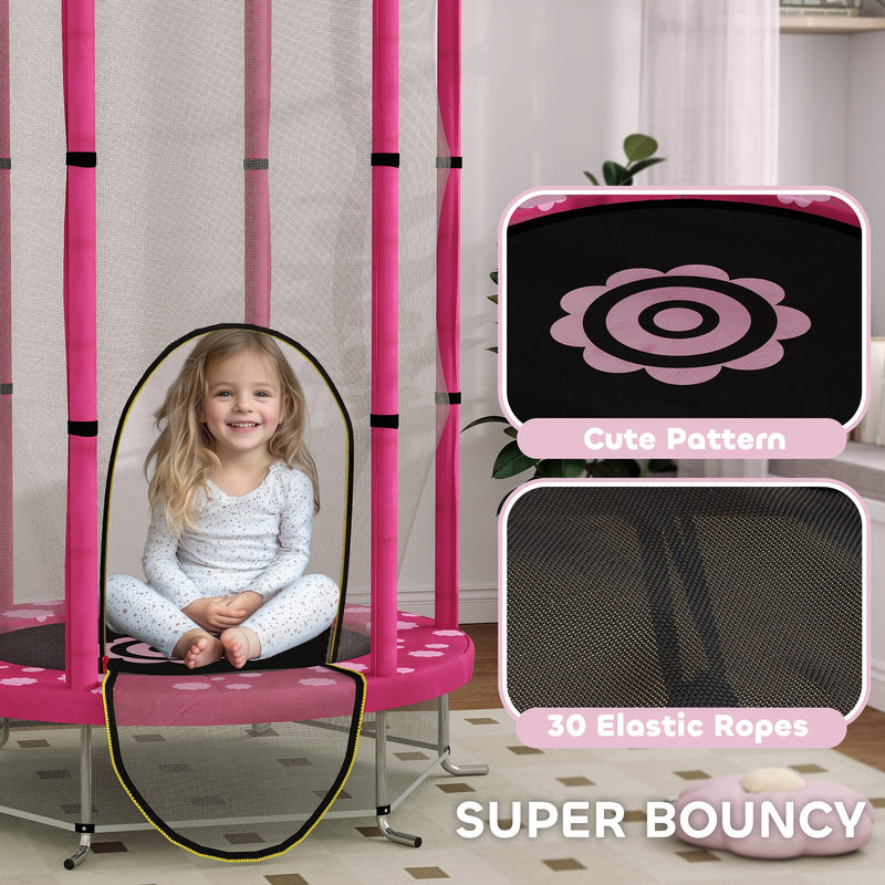 Pink 4.6ft Toddler Trampoline with Safety Net for Indoor and Outdoor Use Ages 3-6 by AIYAPLAY AOSOM