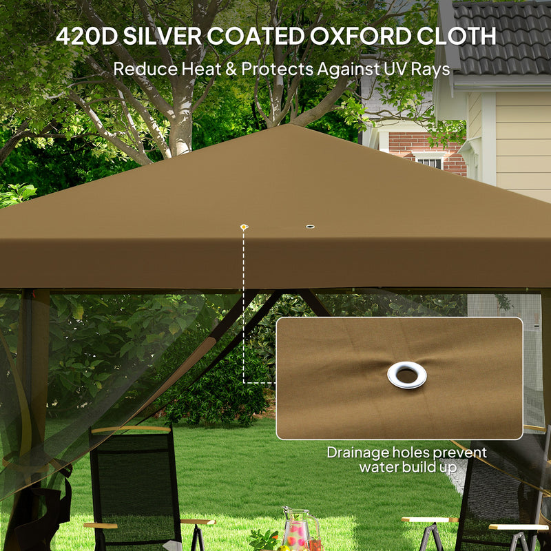 Khaki 3 x 3m Pop Up Gazebo with Mesh Sidewalls and Carry Bag for Garden Patio by Outsunny