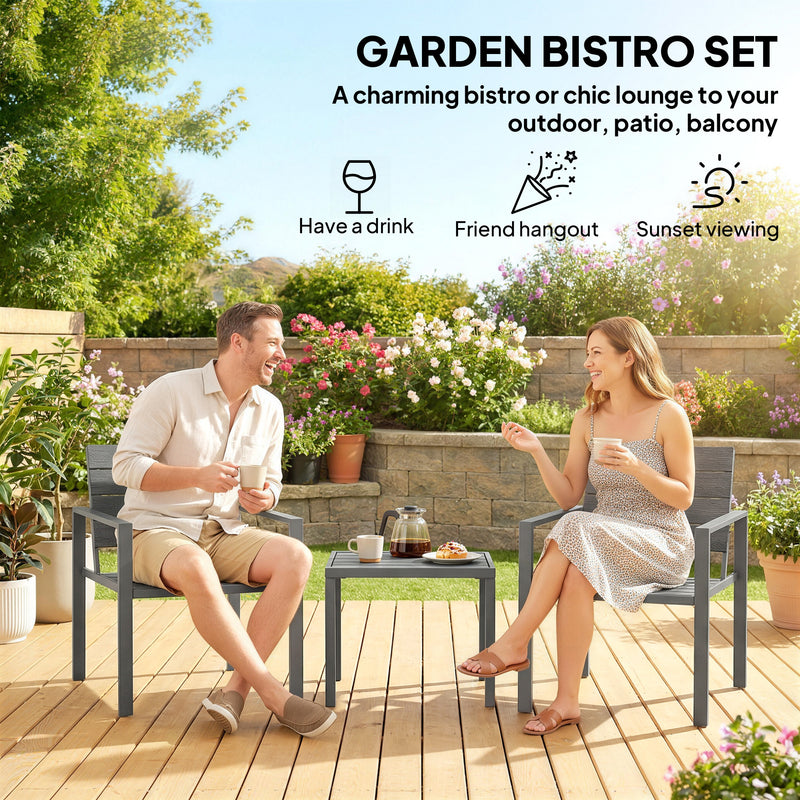 Garden Bistro Set for 2 with Weather-Resistant Chairs and Table for Patio or Balcony Outsunny