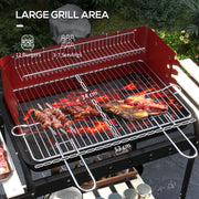 Red Charcoal BBQ Grill with Adjustable Grate Height for Outdoor Cooking