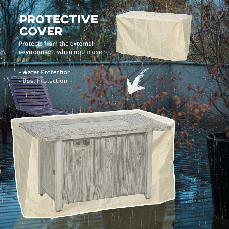 Grey Gas Firepit Table with Glass Screen and Cover 50000 BTU for Garden Heating