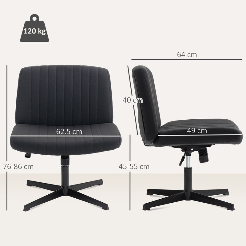 Armless Swivel Desk Chair With Wide Padded Seat And Tilt Function For Home Office Black