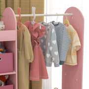 Kids Clothes Rail with Storage Shelf Mirror and Boxes for Bedroom or Nursery Pink by AIYAPLAY