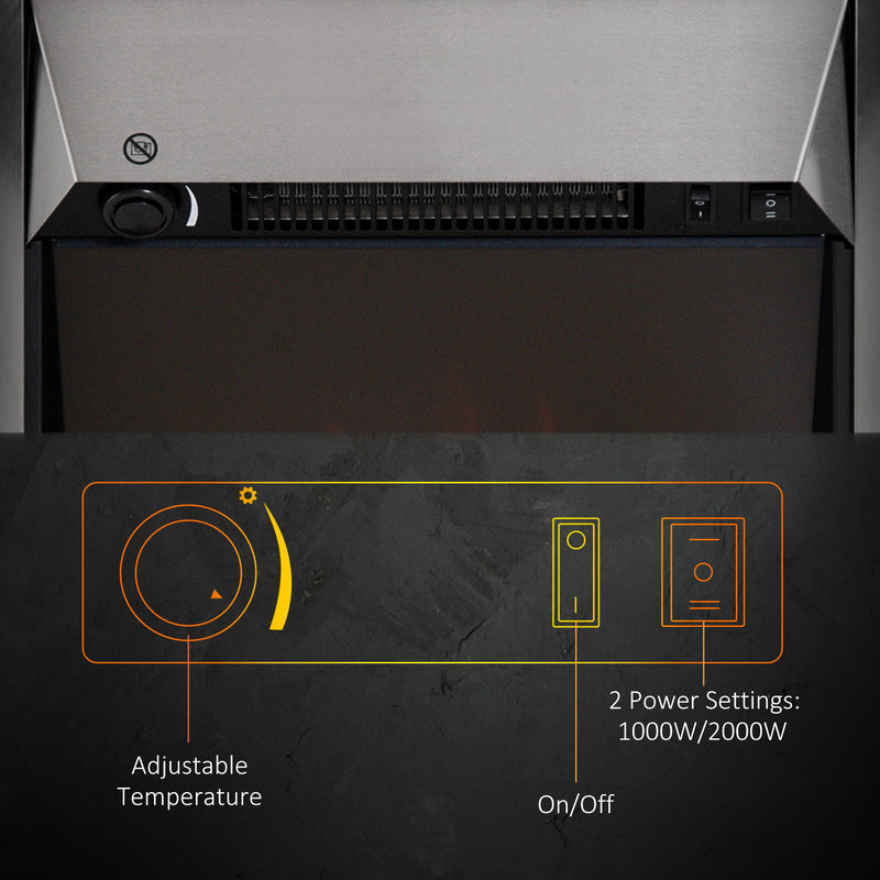 Electric Fireplace Heater with Adjustable Heat and Realistic Flame Effect Stainless Steel