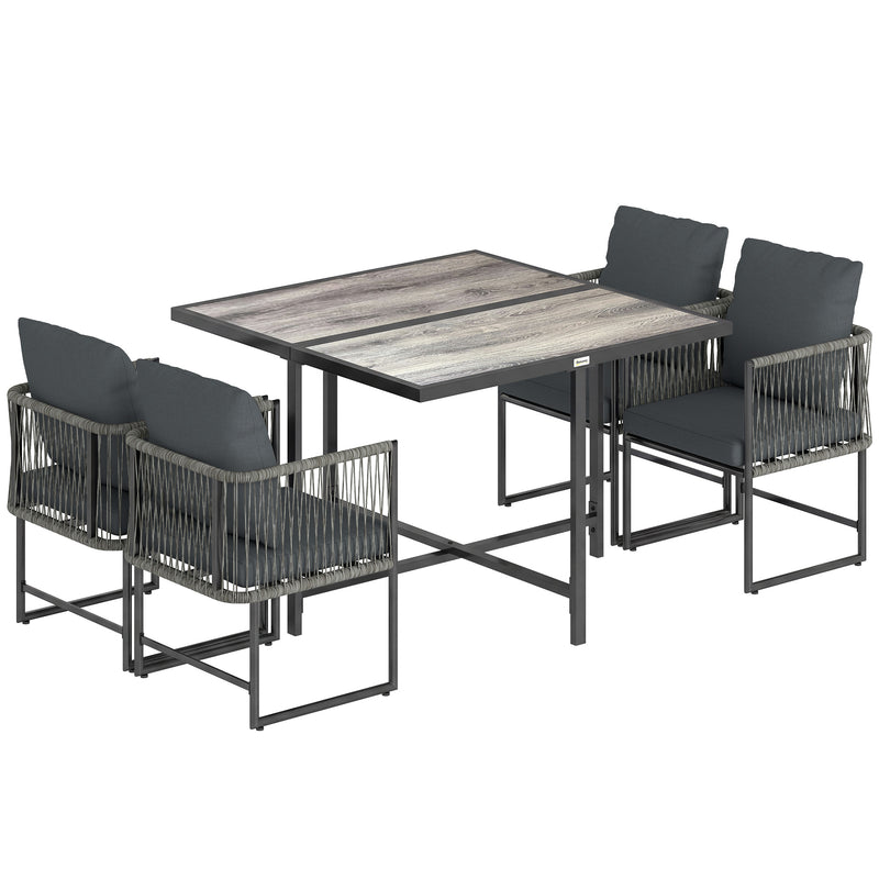 Cube Patio Dining Set for Small Patios with Space Saving Chairs and Cushions, Black Grey