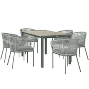 Grey 6 Seater Rattan Garden Dining Set with Rectangular Acacia Table and Cushions by Outsunny