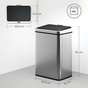 Sensor Kitchen Bin 40L Touch Free Motion Sensor Waste Disposal with Soft Close Lid Silver Homcom