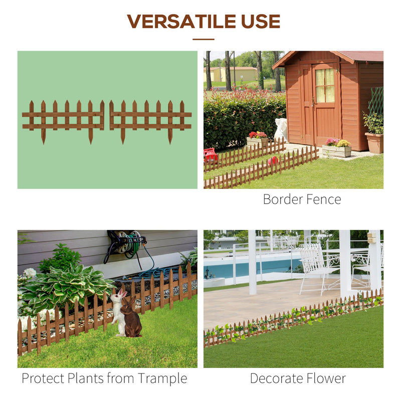 Pack of 24 Wooden Garden Border Fences for Lawn Edging and Flowerbeds, Brown