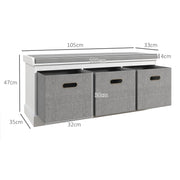 Three Drawer Shoe Storage Bench With Padded Seat Ideal For Hallway or Entryway, White