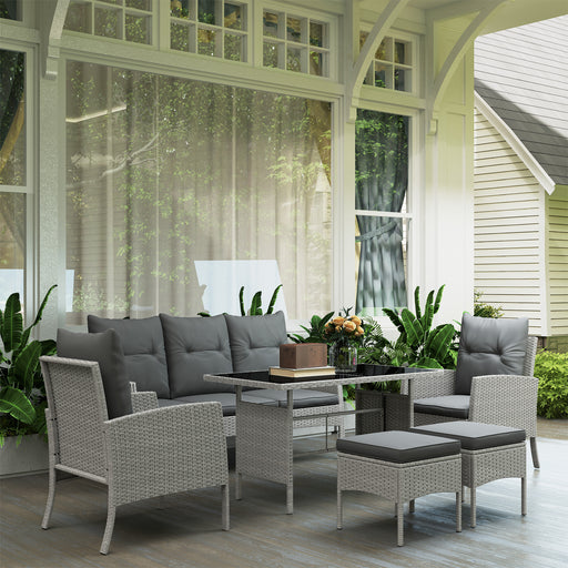 Grey 5 Seater Rattan Garden Furniture Set With Cushions and Glass Table by Outsunny