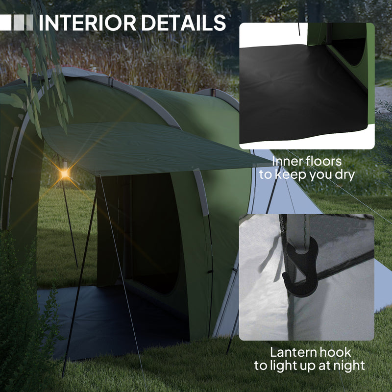 3 Room Family Camping Tent with Separate Bedrooms and Living Area for Group Trips Green and White