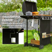 3 Plus 1 Burner Gas BBQ Grill with Thermometer Side Table and Wheels in Black by Outsunny