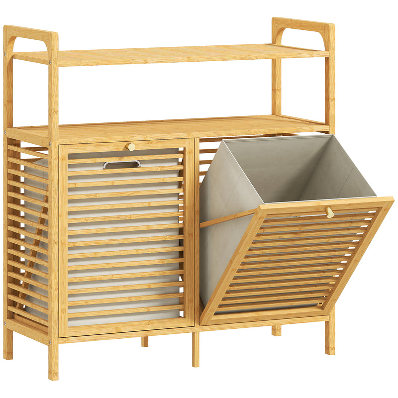 Bathroom Laundry Cabinet with Two Removable Sorting Baskets and Shelves Natural Cream AOSOM