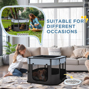 Foldable Dog Playpen with Ground Stakes and Storage Bag for Indoor and Outdoor Use Grey