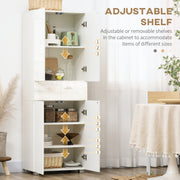 Freestanding 4 Door Kitchen Cabinet with Adjustable Shelves and Drawers for Storage White