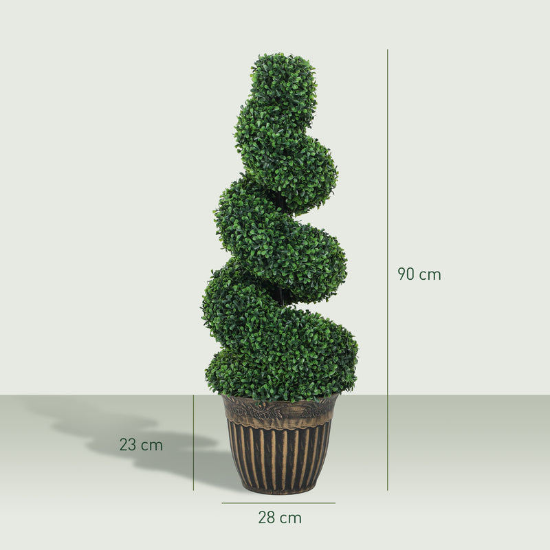 Set of 2 Spiral Boxwood Topiary Trees with Pots for Indoor or Outdoor Use 90cm Green