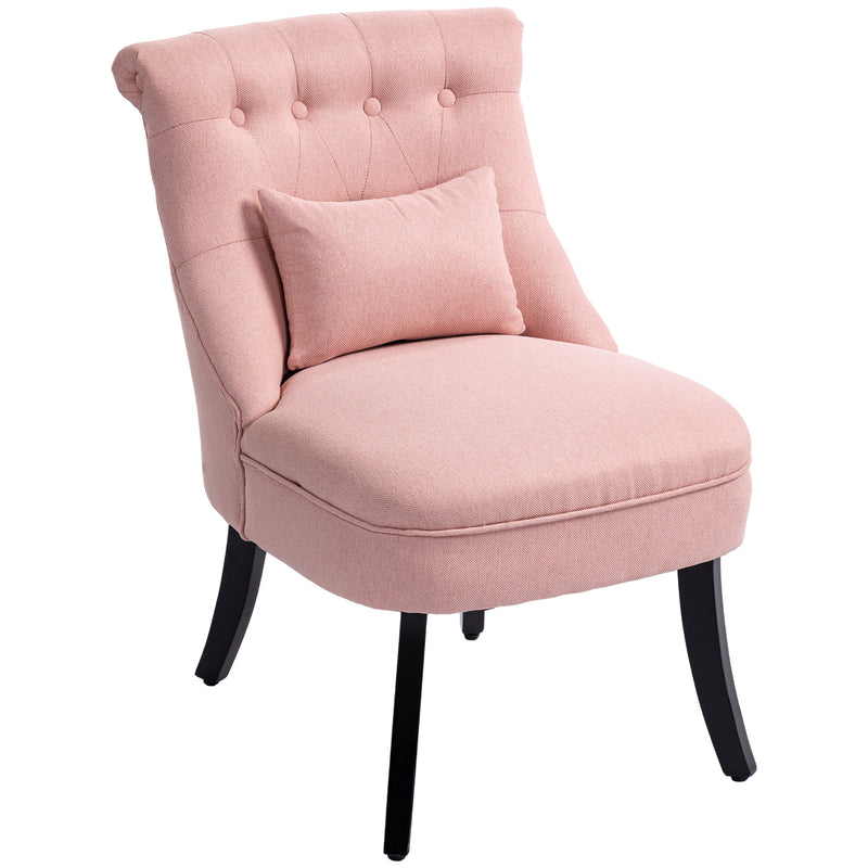 Pink Upholstered Accent Dining Chair With Pillow and Solid Wood Legs by HOMCOM