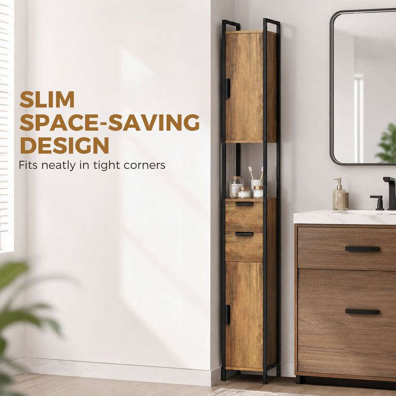 Slim Bathroom Storage Cabinet for Small Spaces with Adjustable Shelves Brown Black