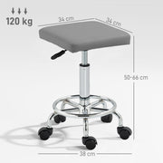 Grey Adjustable PU Leather Rolling Stool with Swivel and Wheels by HOMCOM