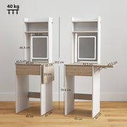 Dressing Table with Adjustable LED Mirror and Storage for Small Bedrooms White Wood Effect AOSOM