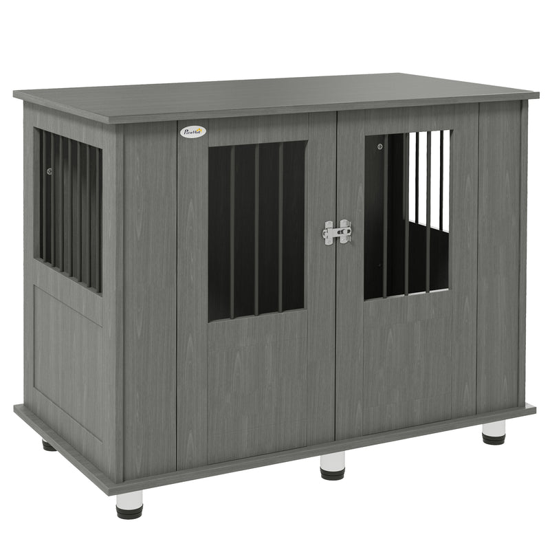 Wooden Dog Crate Table with Magnetic Door for Medium and Large Dogs Indoor Use Grey