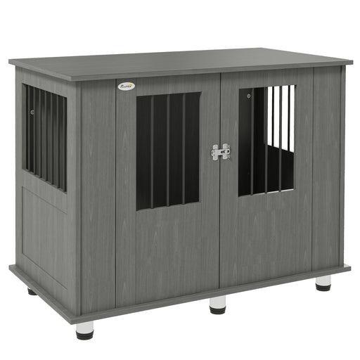 Wooden Dog Crate Table with Magnetic Door for Medium and Large Dogs Indoor Use Grey