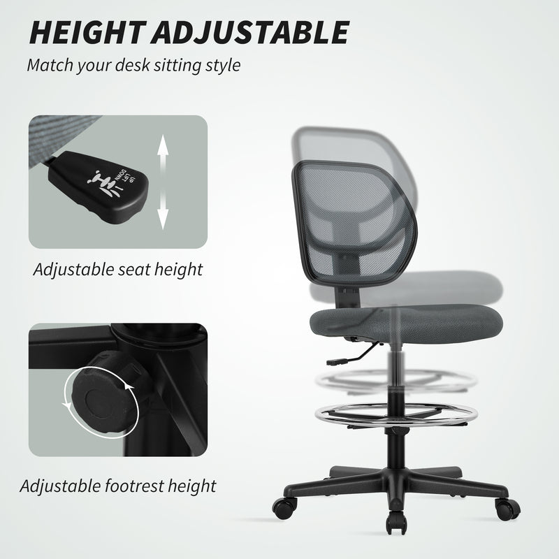 Ergonomic Mesh Standing Desk Chair with Adjustable Footrest for Office Comfort Charcoal Grey