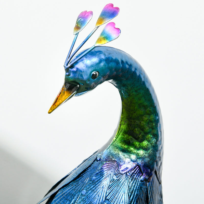 Metal Peacock Garden Ornament for Lawn or Patio Display Eye Catching Design Blue AOSOM