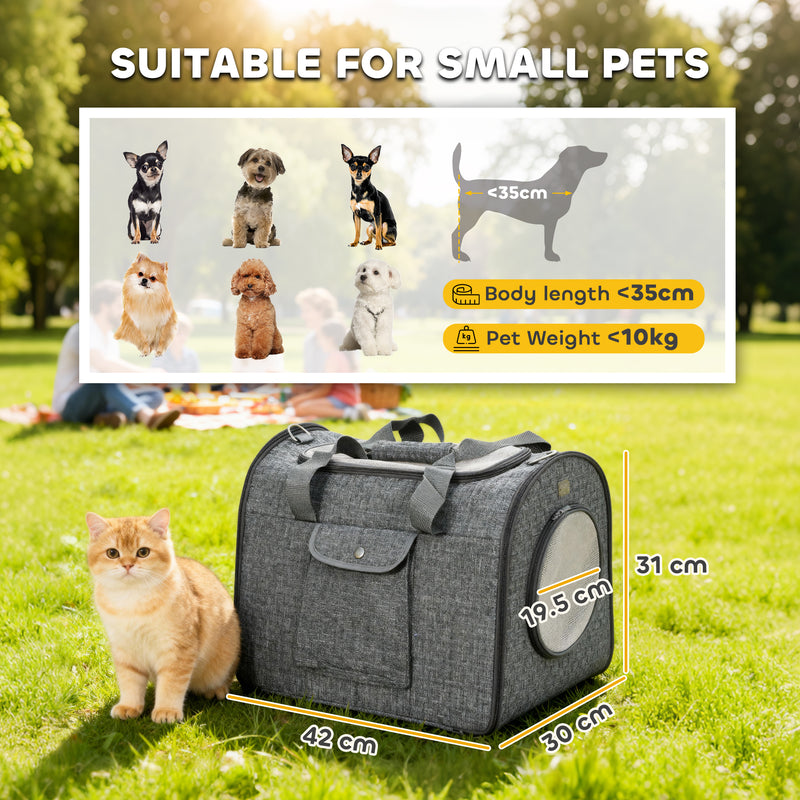 Foldable Cat Carrier Bag with Shoulder Strap and Removable Mat for Small Pets, Grey AOSOM