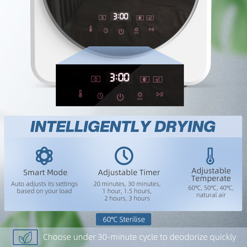 4kg Compact Freestanding Tumble Dryer with Timer and Steel Drum for Small Spaces White AOSOM