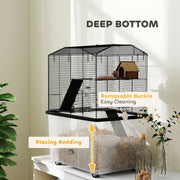 Three-Tier Gerbil and Hamster Cage With Wheels Deep Base Water Bottle by PawHut