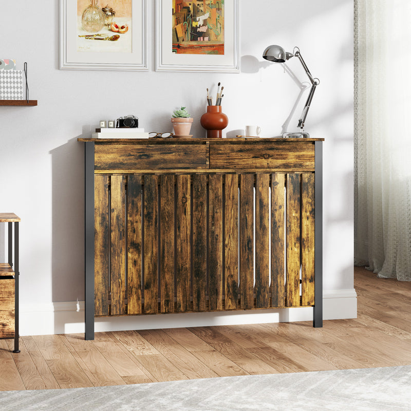 Rustic Wooden Radiator Cover with Drawers 93 x 119cm by HOMCOM