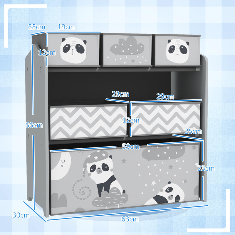 Grey Kids Toy Storage Unit with Six Fabric Bins for Bedrooms and Playrooms by ZONEKIZ