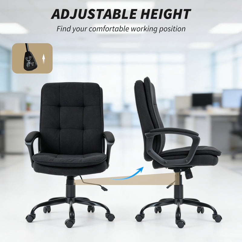 Ergonomic Office Chair With Double Padding And Linen Look Fabric For Home Workspaces Black AOSOM
