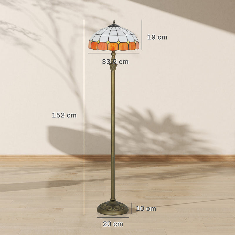 Floor Lamp with Tiffany Style Glass Shade and Foot Switch for Warm Living Room Light Bronze