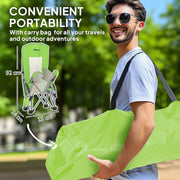 Set of 2 Green Folding Beach Chairs with Mesh Back Cup Holder and Carry Bag for Camping