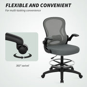 Ergonomic Mesh Draughtsman Chair with Lumbar Support and Foot Ring for Standing Desk Charcoal Grey