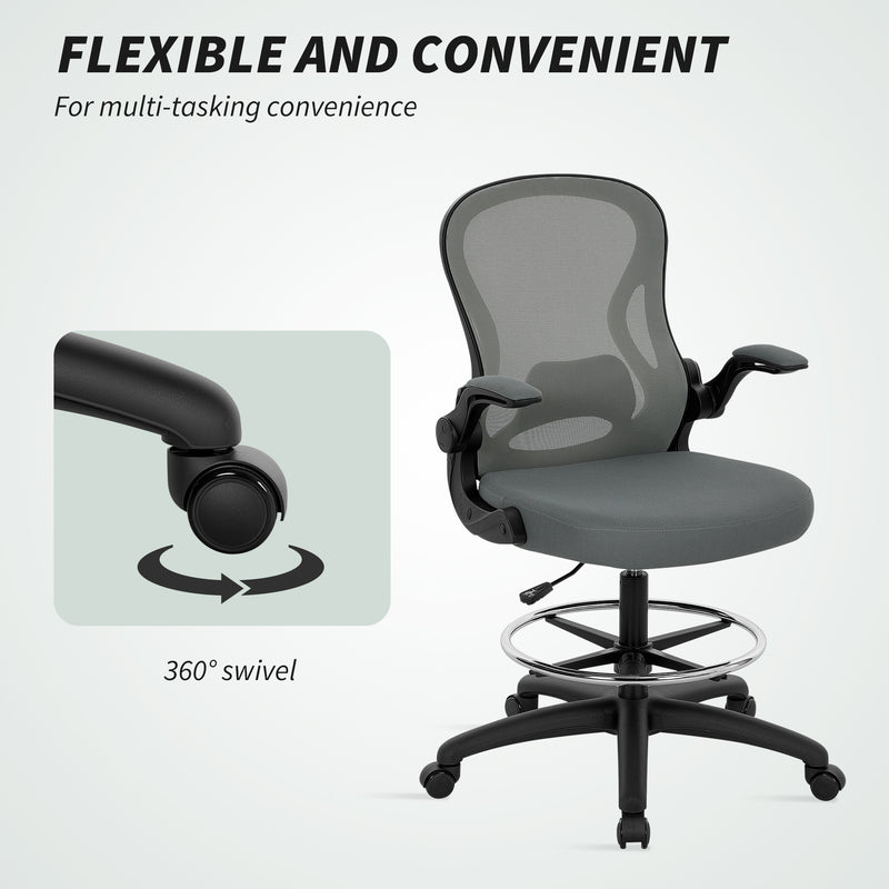 Ergonomic Mesh Draughtsman Chair with Lumbar Support and Foot Ring for Standing Desk Charcoal Grey