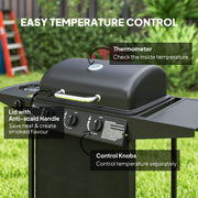 3 Plus 1 Burner Gas BBQ Grill with Thermometer Side Table and Wheels in Black by Outsunny