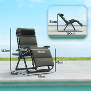 Set of Two Grey Reclining Sun Loungers with Cushions for Garden and Patio by Outsunny